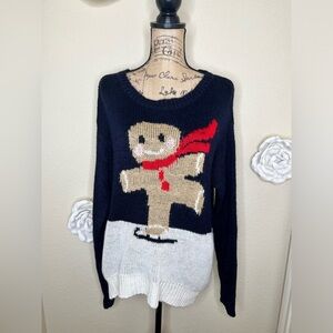 NTM Jolt Navy & Cream Gingerbread Man Ice Skating  Sweater Size Extra Large